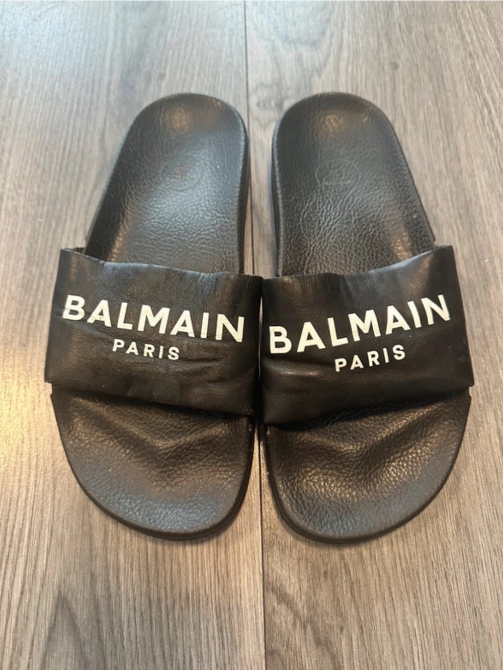 Balmain Black Slide Sandals with White Logo